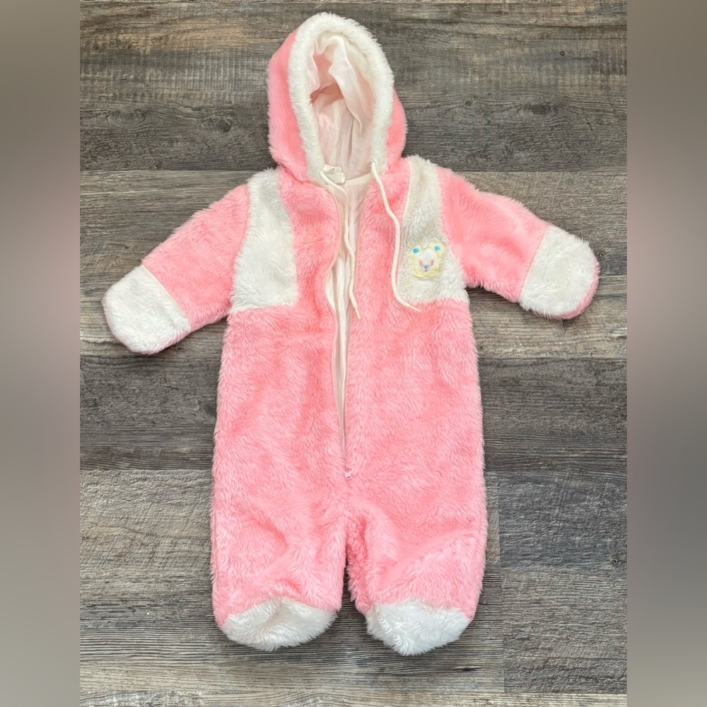 Cozy Pastel Pink and White Vintage Baby winter Pram Snow Suit